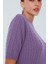 NICOLE BLOUSE Saç Örgülü Kısa Kollu Kaşmirli Kadın Triko Bluz - Pastel Mor 5