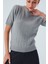 NICOLE BLOUSE Saç Örgülü Kısa Kollu Kaşmirli Kadın Triko Bluz - Gri Melanj 3