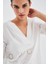 HİROMİ BLOUSE %100 Pamuk V Yaka 3/4 Çan Kol Yazlık Kadın Bluz - Beyaz 3