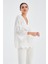 HİROMİ BLOUSE %100 Pamuk V Yaka 3/4 Çan Kol Yazlık Kadın Bluz - Beyaz 5