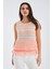 KIYO BLOUSE Püskül Detaylı Kolsuz Yazlık Kadın Triko Bluz - Bej/Neon Turuncu 2