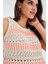 KIYO BLOUSE Püskül Detaylı Kolsuz Yazlık Kadın Triko Bluz - Bej/Neon Turuncu 4