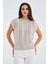SİMA BLOUSE Ajur Detaylı Düşük Kollu Yazlık Kadın Triko Bluz - Bej 2