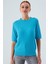 NICOLE BLOUSE Saç Örgülü Kısa Kollu Kaşmirli Kadın Triko Bluz - Turkuaz 2