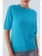NICOLE BLOUSE Saç Örgülü Kısa Kollu Kaşmirli Kadın Triko Bluz - Turkuaz 3