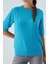 NICOLE BLOUSE Saç Örgülü Kısa Kollu Kaşmirli Kadın Triko Bluz - Turkuaz 5
