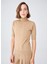BETTY BLOUSE Balıkçı Yaka Kısa Kollu İnce Basic Kadın Triko Bluz - Camel Melanj 2