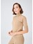 BETTY BLOUSE Balıkçı Yaka Kısa Kollu İnce Basic Kadın Triko Bluz - Camel Melanj 4