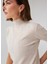 BETTY BLOUSE Balıkçı Yaka Kısa Kollu İnce Basic Kadın Triko Bluz - Ekru Melanj 5