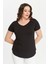 Büyük Beden Geniş V Yaka Kısa Kol Oval Yırtmaç Bluz 2