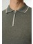 Triko Polo Yaka Çizgi Detay Tshirt %100 Pamuk Gri 5