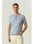 Triko Polo Yaka Çizgi Detay Tshirt %100 Pamuk Mavi 4