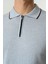 Triko Polo Yaka Çizgi Detay Tshirt %100 Pamuk Mavi 5