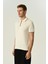 Triko Polo Yaka Çizgi Detay Tshirt %100 Pamuk Ekru 2