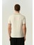 Triko Polo Yaka Çizgi Detay Tshirt %100 Pamuk Ekru 3
