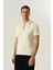 Triko Polo Yaka Çizgi Detay Tshirt %100 Pamuk Ekru 4