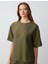 Haki Rahat Kesim Kısa Kollu Bisiklet Yaka Keten Bluz 1