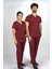Bordo Premium Flex Likralı Scrubs Doktor Hemşire Üniforma Takım 1