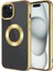 Apple iPhone 15 Plus Kılıf Tek Kamera Çerçeveli Logo Gösteren Tuva Omega Kapak-Gold 1