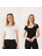 Kadın 2'li Adet Kısa Kollu Fitilli U Yaka Pamuklu Örme Kaşkorse T-Shirt Bluz 1