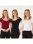 Kadın 3'lü Adet Kısa Kollu Fitilli U Yaka Pamuklu Örme Kaşkorse T-Shirt Bluz Body 1