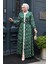 Desenli Yeşil Tesettür Elbise 23924Y 1