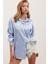 3985 Oversize Saten Gömlek - Mavi 1