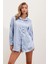 3985 Oversize Saten Gömlek - Mavi 4
