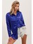 3985 Oversize Saten Gömlek - Saks 3
