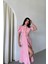 Yaka Düğme Detaylı Elbise- Pembe 2