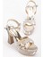 Çapraz Taşlı 40MM Gold Kadın Platform Topuklu Abiye Ayakkabı 1