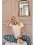Bej Floral Harmony Exclusive Önden Düğmeli Kadın Pijama Takımı 4