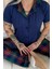 Navy Tartan Exclusive Önden Düğmeli Kadın Pijama Takımı 5