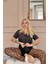 Siyah Leopard Luxe Exclusive Önden Düğmeli Kadın Pijama Takımı 4