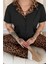 Siyah Leopard Luxe Exclusive Önden Düğmeli Kadın Pijama Takımı 5
