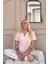 Pudra Soft Check Exclusive Önden Düğmeli Kadın Pijama Takımı 2