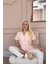 Pudra Soft Check Exclusive Önden Düğmeli Kadın Pijama Takımı 3