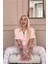 Pudra Soft Check Exclusive Önden Düğmeli Kadın Pijama Takımı 4