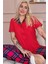 Kırmızı Tartan Exclusive Önden Düğmeli Kadın Pijama Takımı 1