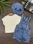 Bebek Denim Salopet Takım Şapkalı 3’lü Yazlık Kombin 1