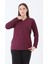 Kadın Orta Yaş ve Üzeri V Yaka Likralı Vişne Rengi Anne Penye Bluz 1