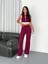 Osy Modal Yumuşak Dokulu Kumaş Tam Fermuarlı Crop Pantalon Ikili Takım - Bordo 3