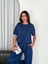 Osy Modal Yumuşak Dokulu Kumaş Bisiklet Yaka T-Shirt Bol Paça Pantalon Ikili Takım -Saks Mavi 1