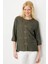 Kadın Sıfır Yaka Önü Nakışlı Bluz Haki 5