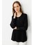 Kadın Sıfır Yaka Uzun Kollu Penye Bluz Siyah 1