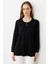 Kadın Sıfır Yaka Uzun Kollu Penye Bluz Siyah 3