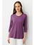 Kadın Sıfır Yaka Düz Penye Bluz Lila 1