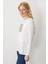Kadın Sıfır Yaka Önü Taş Baskılı Penye Bluz Ekru 1