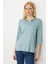Kadın Açma Yaka Nakış Işlemeli Penye Bluz Mint 4
