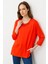 Kadın Sıfır Yaka Nakışlı Penye Bluz Mercan 1
